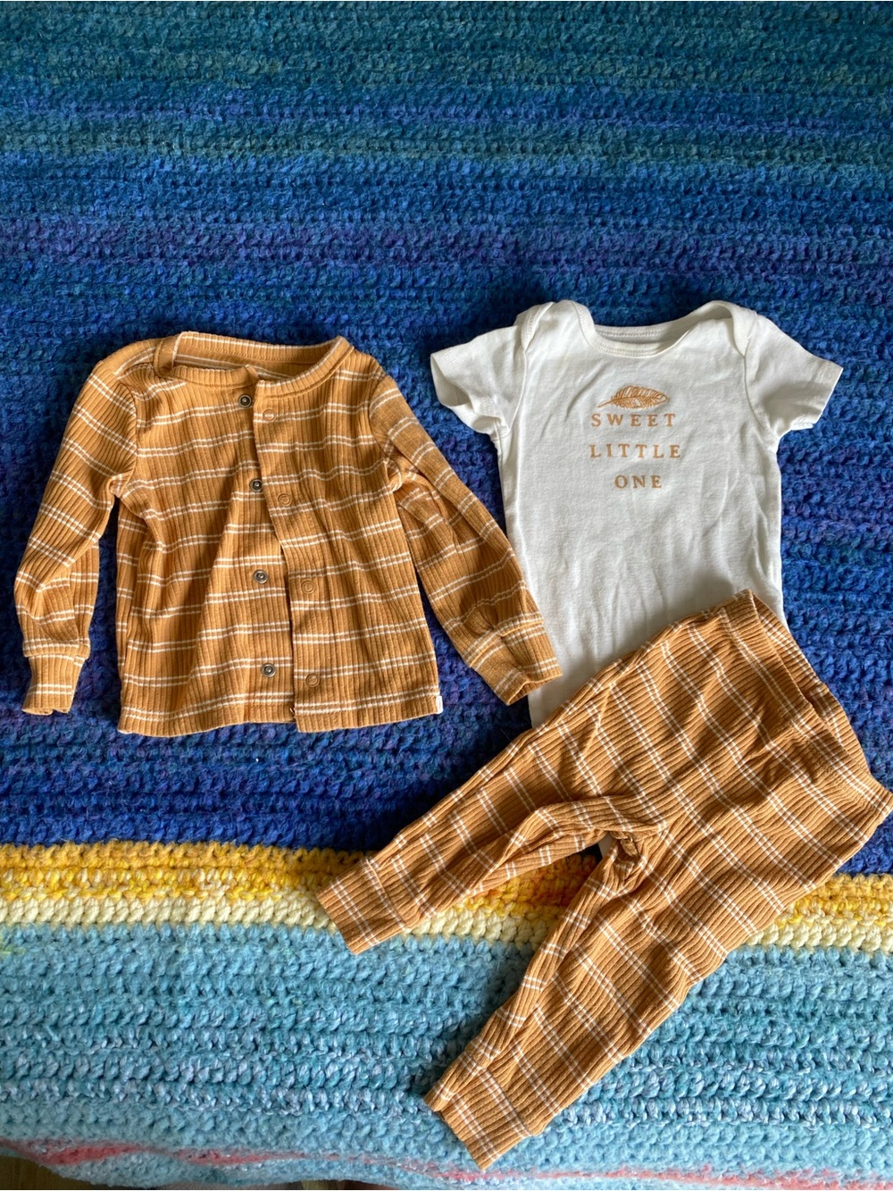 Carter's 9M Sweet Little One Mustard Plaid Pajama with White Bodysuit Set
